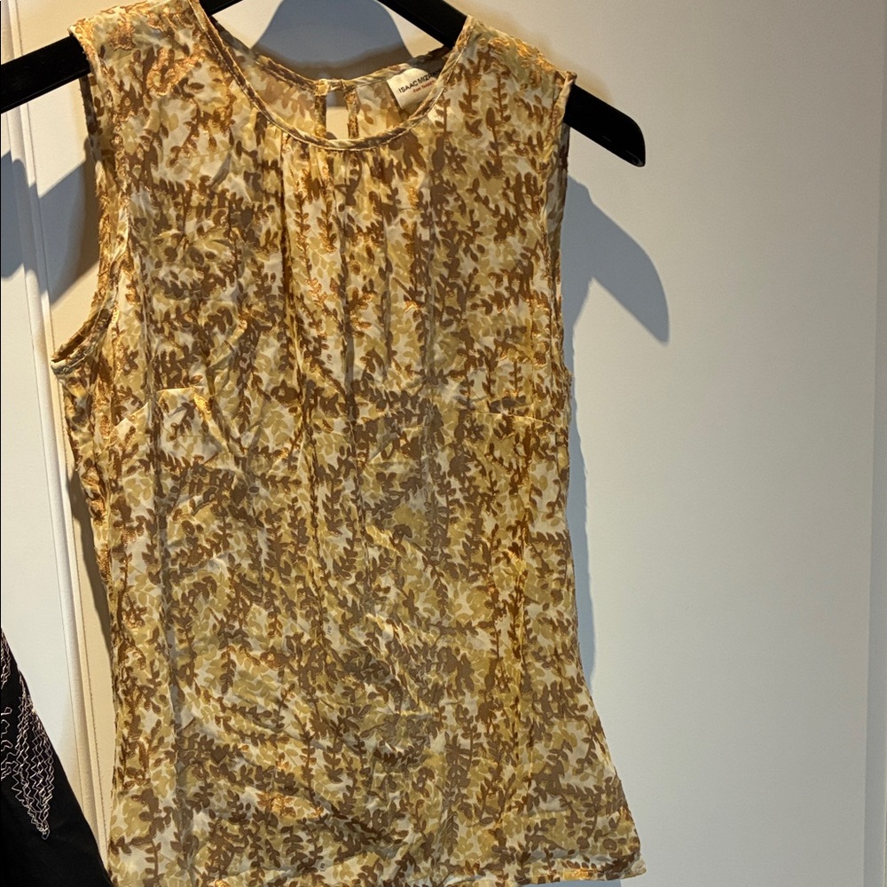 Isaac Mizrahi Yellow and Brown Sleeveless Blouse with Side Zipper⭐️